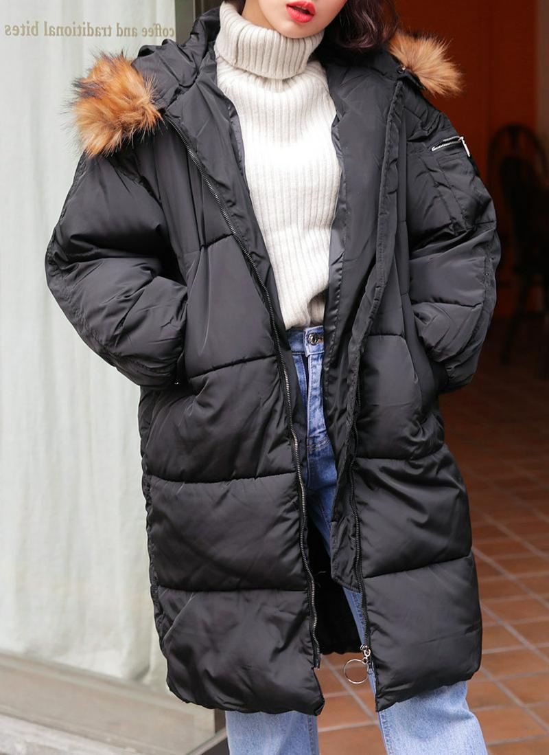 ファーフードロング中綿ジャケット・全1色