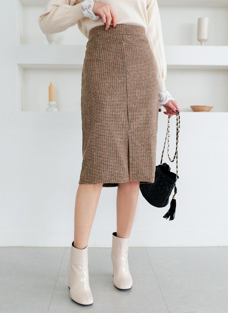 ★HAPPYPRICE10%★ チェックスリットミディスカート・全2色