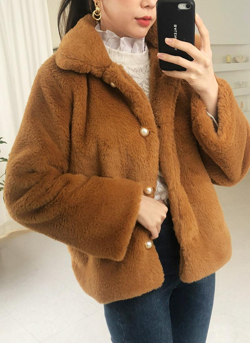 フェイクファーパールボタンジャケット・全2色