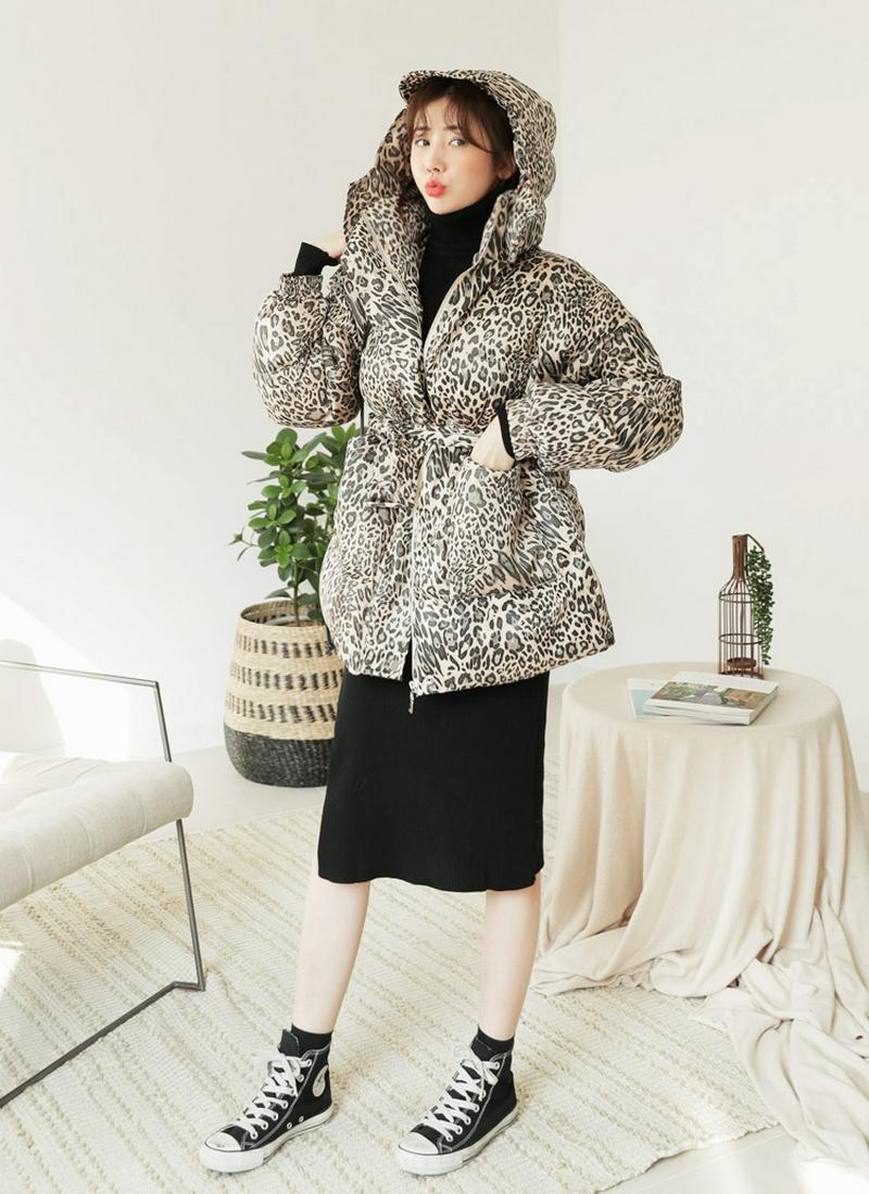 ベルトSETレオパード中綿ジャケット・全1色