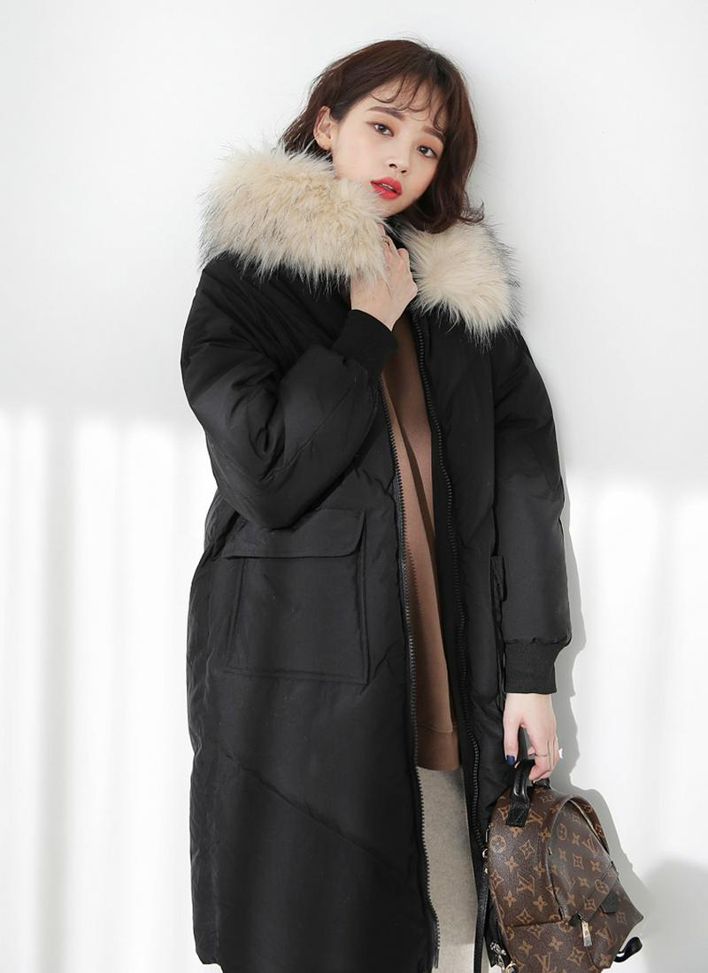 ファーフード中綿ロングジャケット・全2色