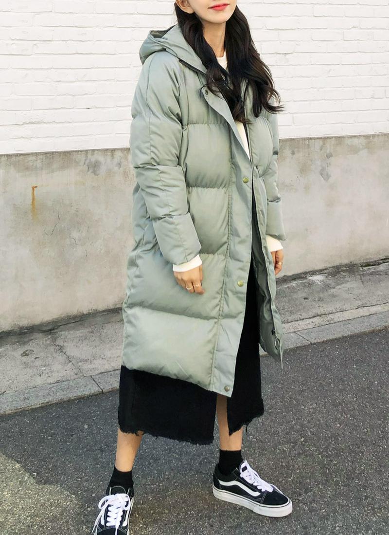 ラグランフード中綿ロングジャケット・全2色