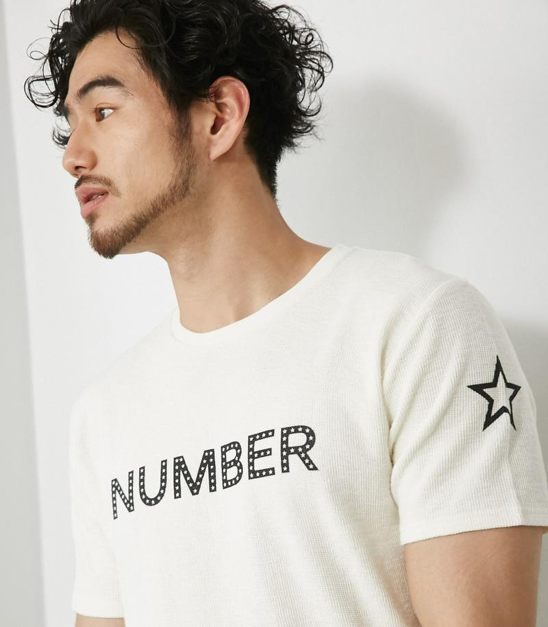 【MEN'S】NUMBERミニワッフルクルーネック半袖T