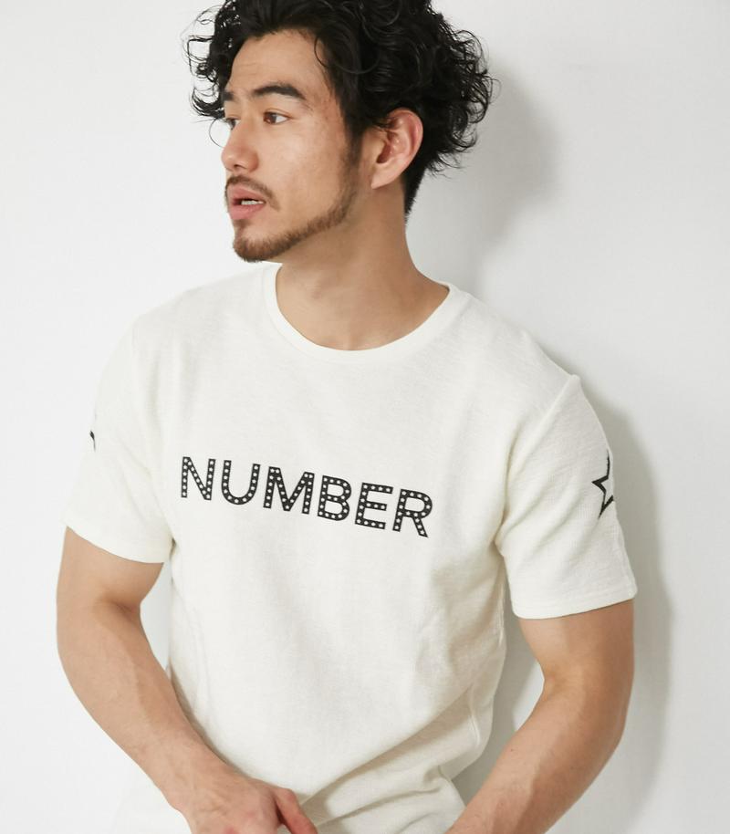 【MEN'S】NUMBERミニワッフルクルーネック半袖T