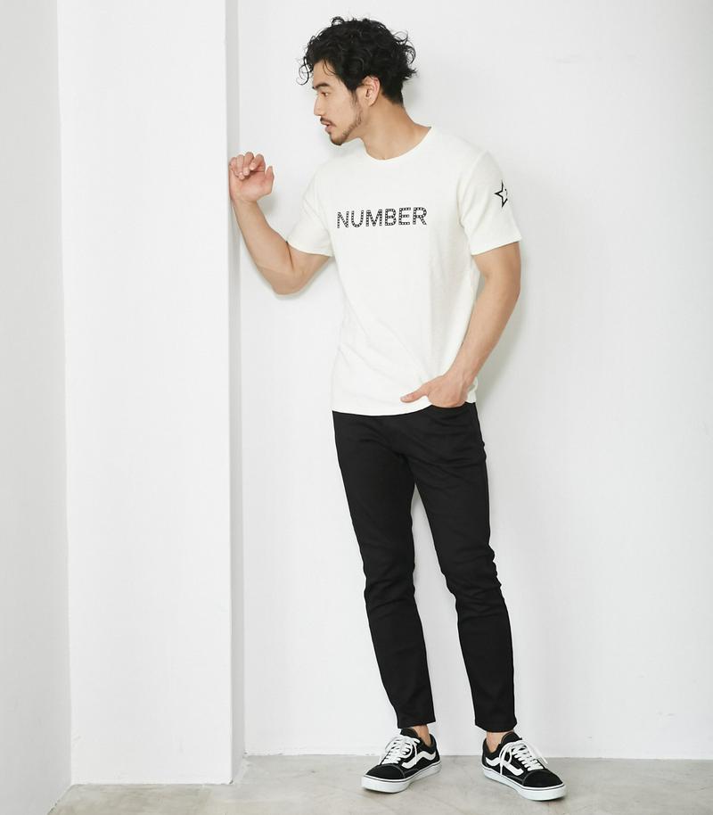 【MEN'S】NUMBERミニワッフルクルーネック半袖T