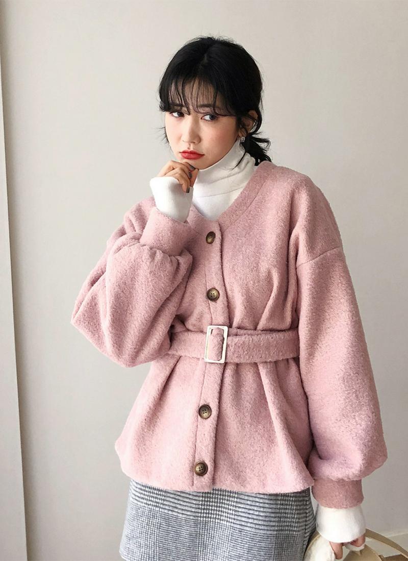 ベルトSETボタンVネックジャケット・全2色