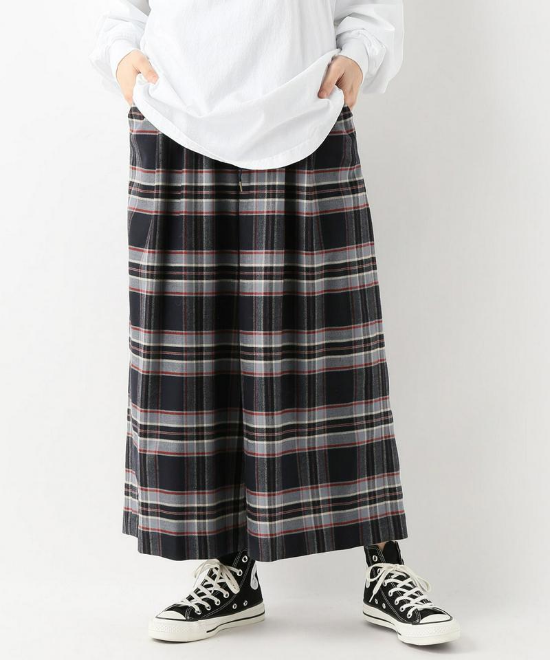 ウールフラノチェッククロップドワイドパンツ