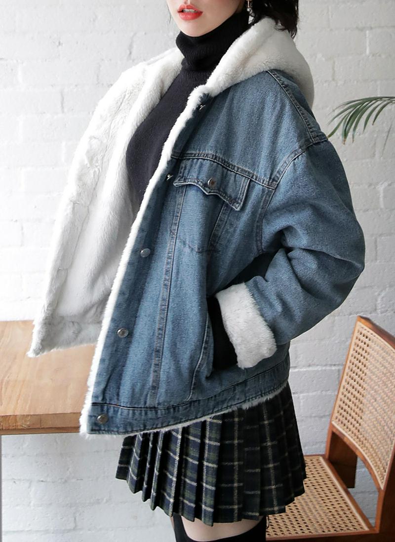 ファーフードデニムジャケット・全2色