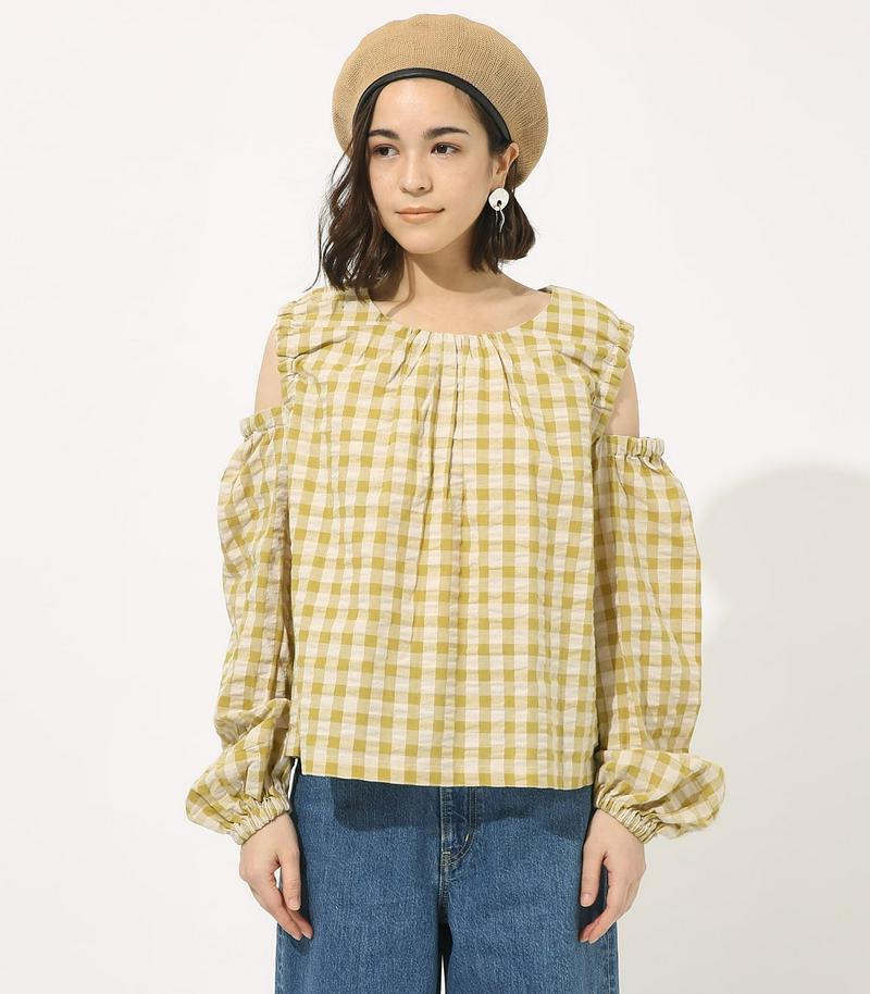 GINGHAM OPEN SHOULDER TOPS