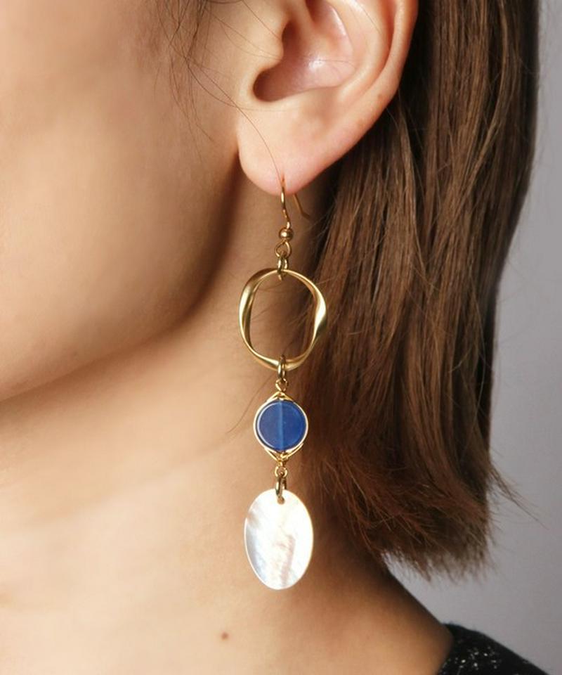 K14GF 輪×ブルーアゲート×シェルオーバルピアス