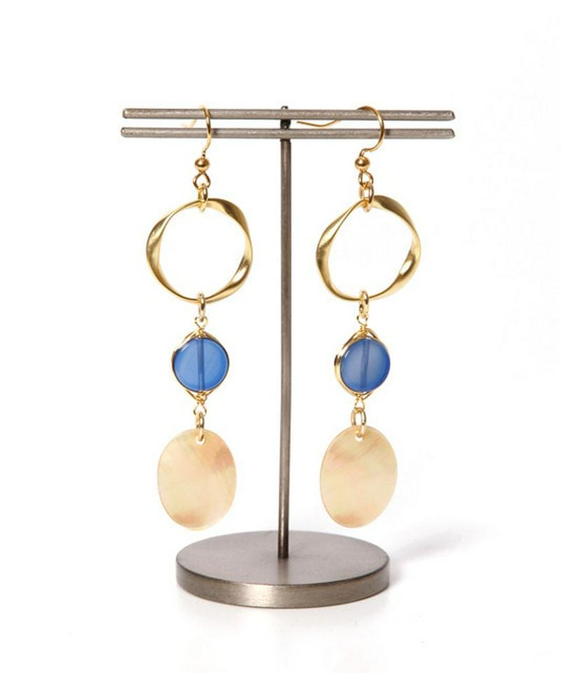 K14GF 輪×ブルーアゲート×シェルオーバルピアス