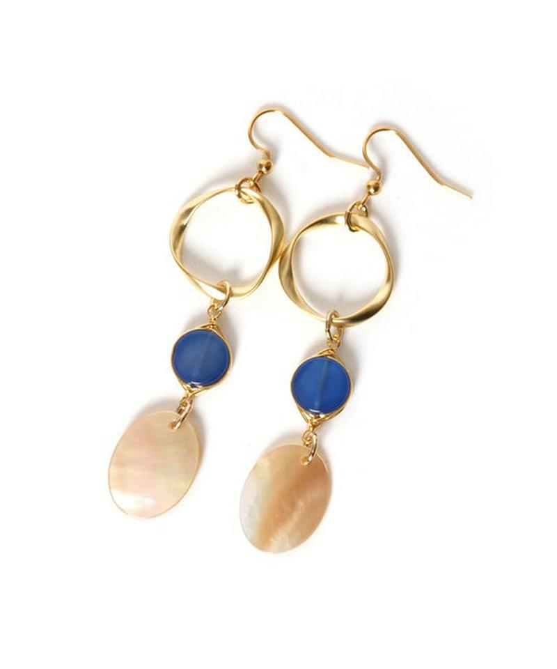 K14GF 輪×ブルーアゲート×シェルオーバルピアス