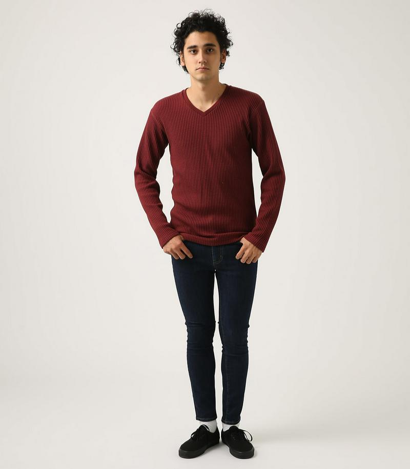 【MEN'S】ビッグワッフルVネックプルオーバー