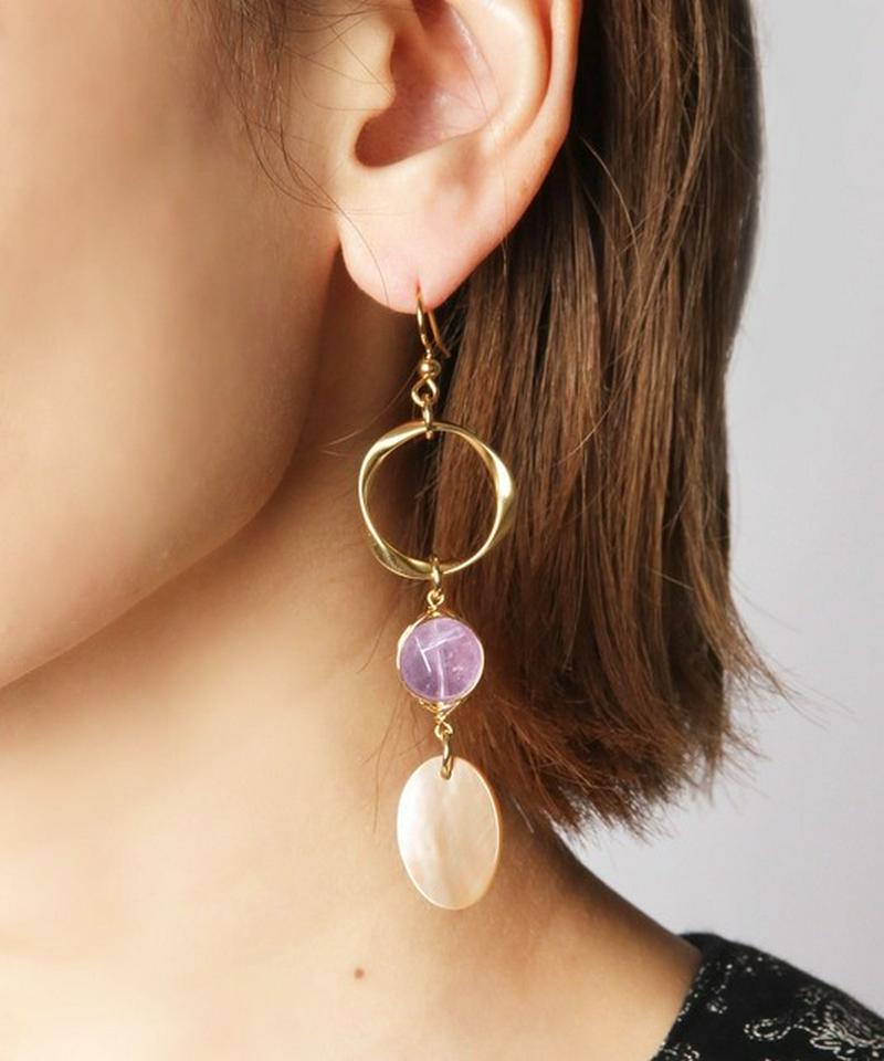 K14GF 輪×アメジスト×シェルオーバルピアス