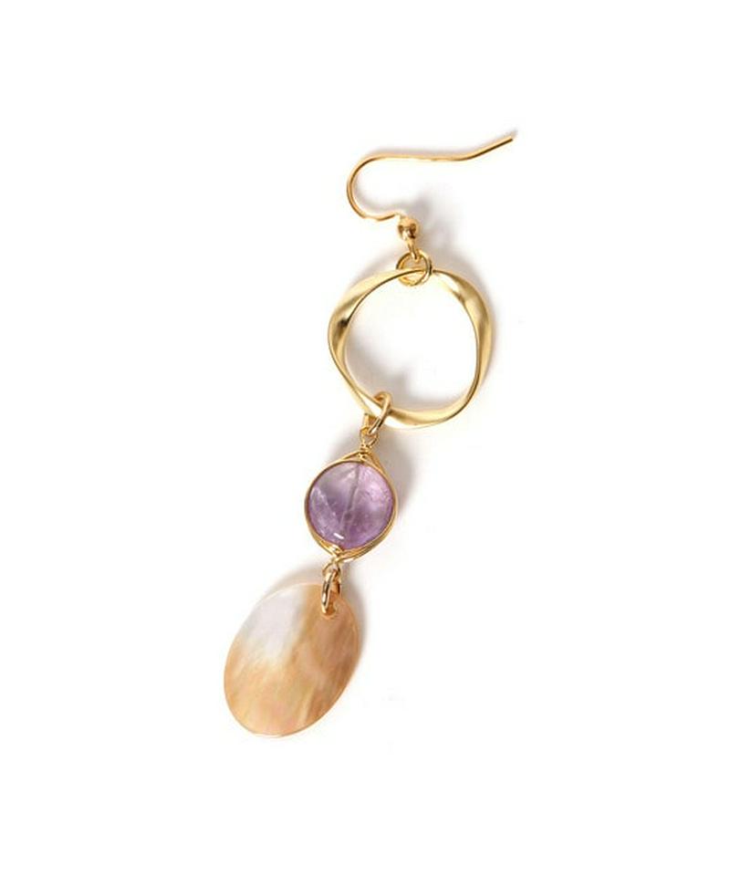 K14GF 輪×アメジスト×シェルオーバルピアス