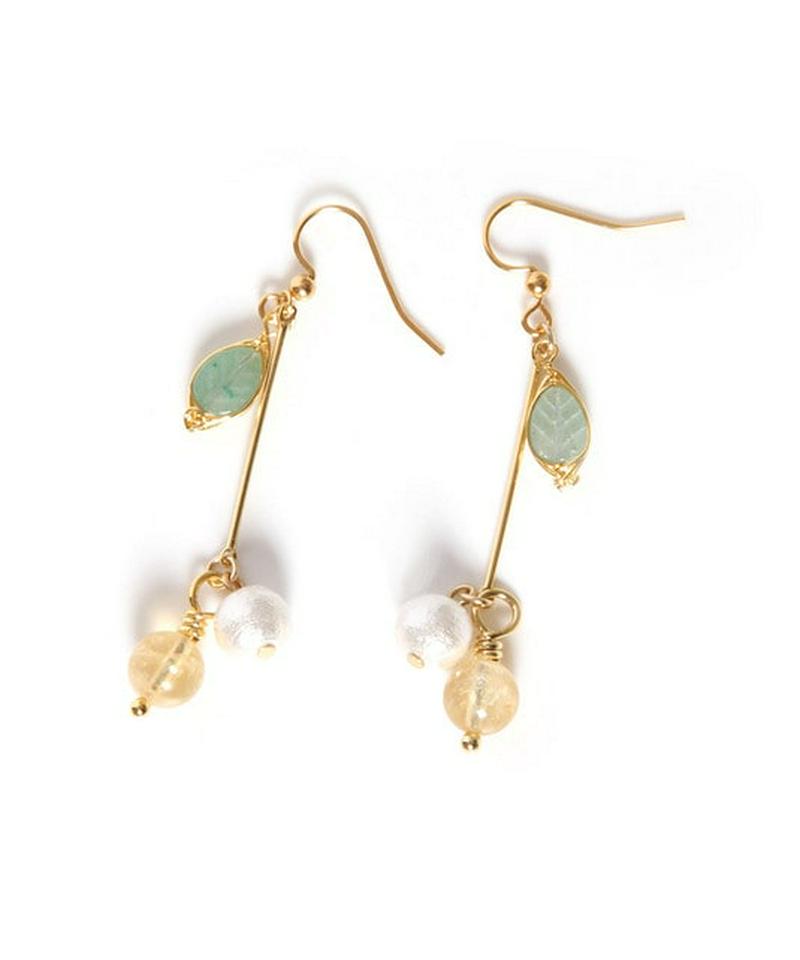 K14GF バー×アベンチュリンリーフ×シトリンピアス