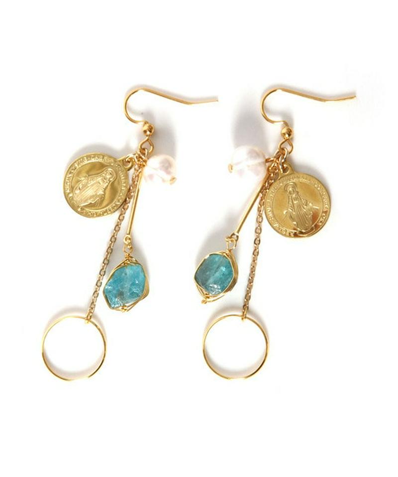 K14GF パールアパタイト×マリアコインピアス