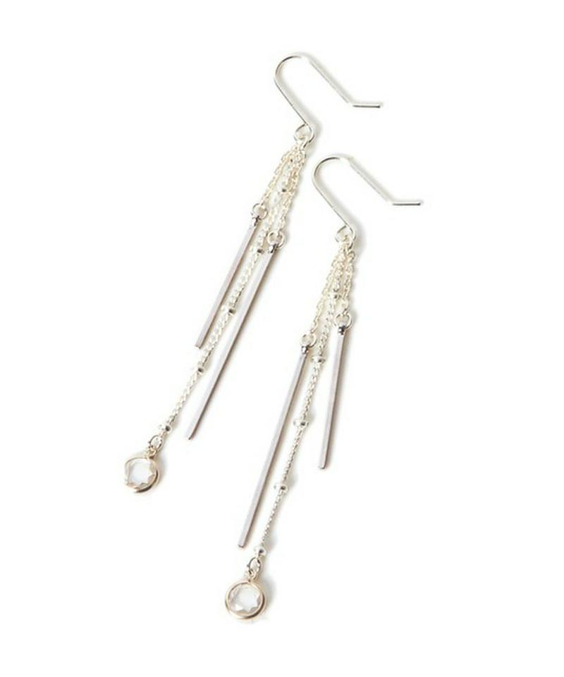 S925 チェーン＆バー ベゼルピアス