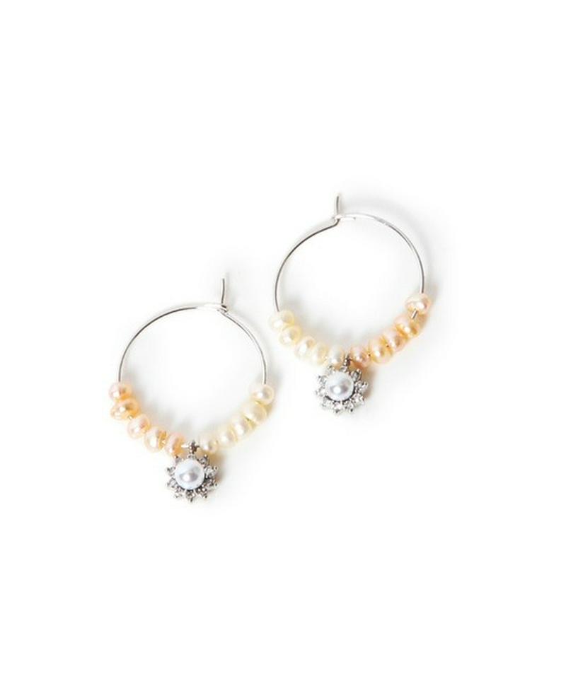 S925 淡水パールフープピアス シルバー