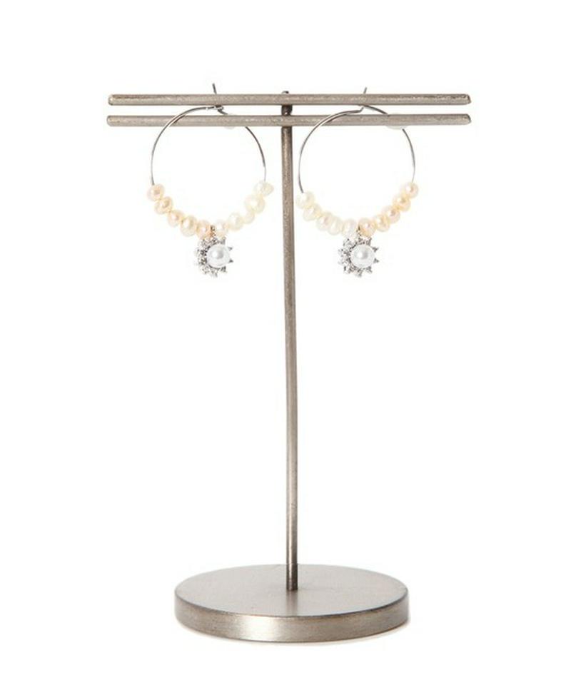 S925 淡水パールフープピアス シルバー