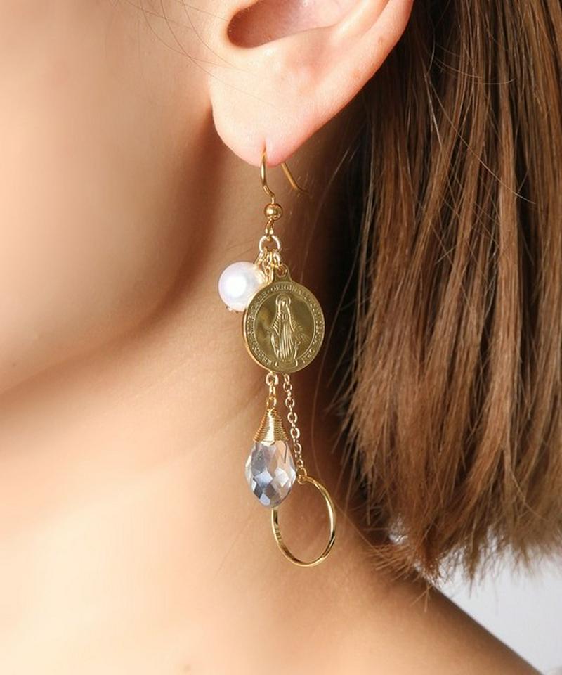 K14GF パールクリスタル×マリアコインピアス