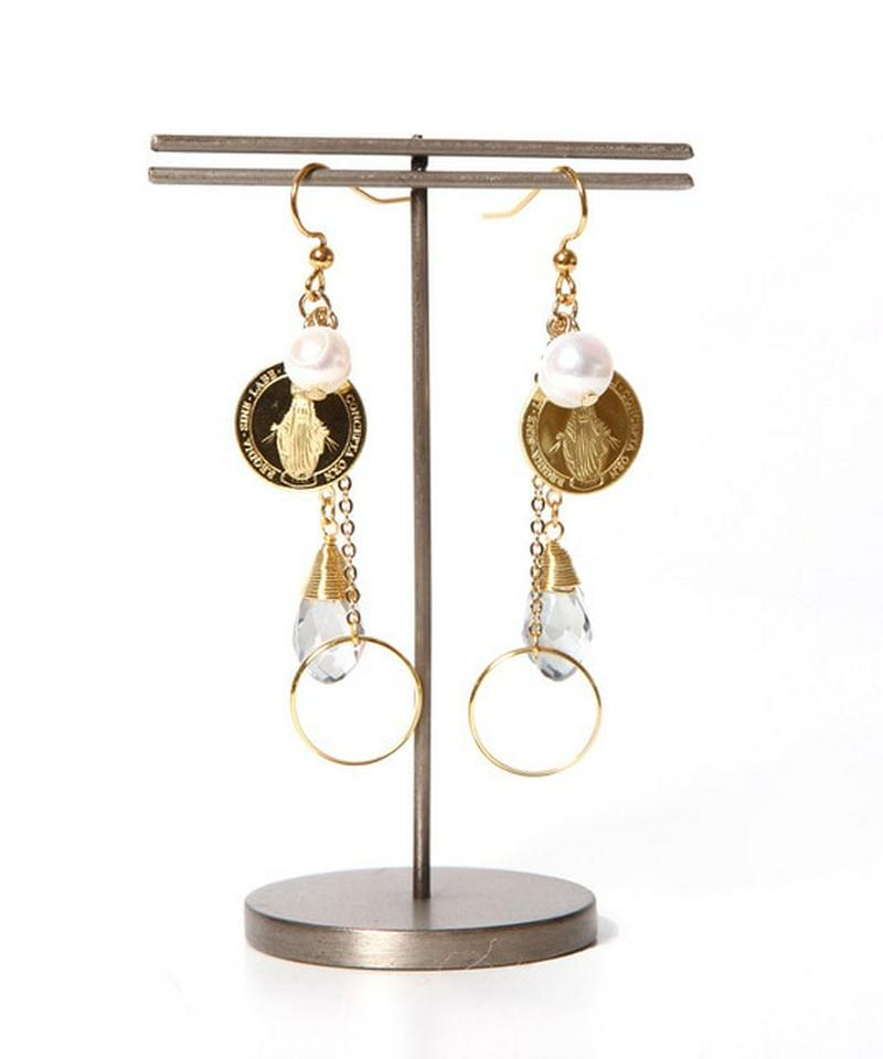 K14GF パールクリスタル×マリアコインピアス