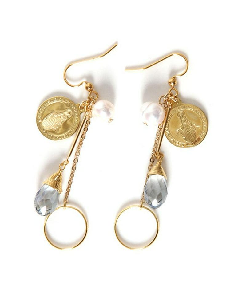 K14GF パールクリスタル×マリアコインピアス