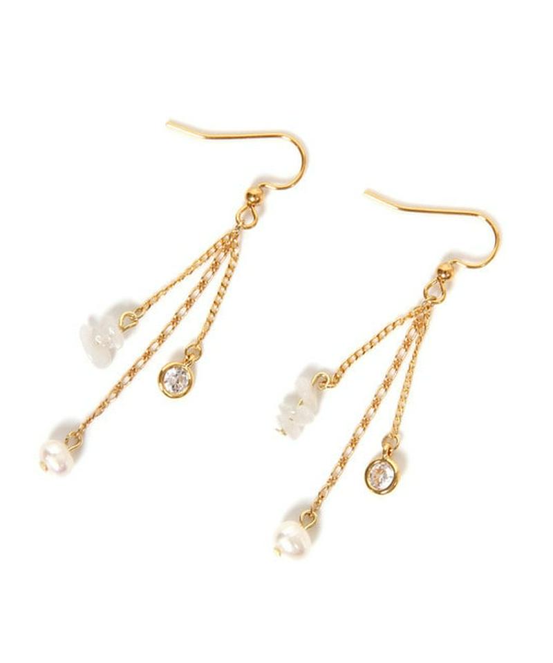 K14GF 3連チェーンピアス  ムーンストーン 19