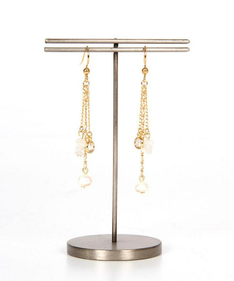 K14GF 3連チェーンピアス  ムーンストーン 19