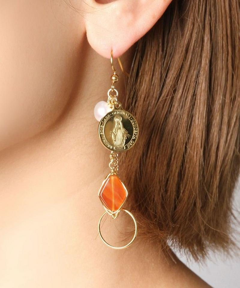 K14GF パールカーネリアン×マリアコインピアス