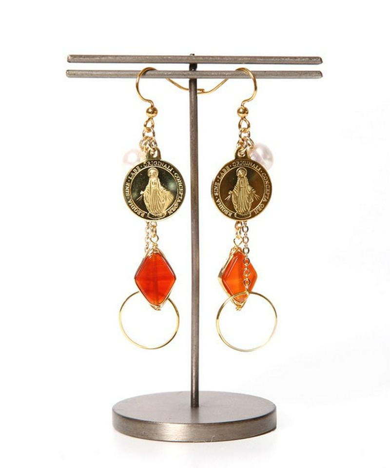 K14GF パールカーネリアン×マリアコインピアス