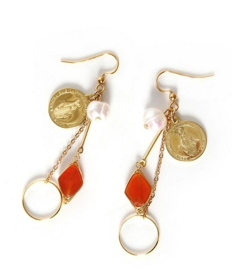 K14GF パールカーネリアン×マリアコインピアス