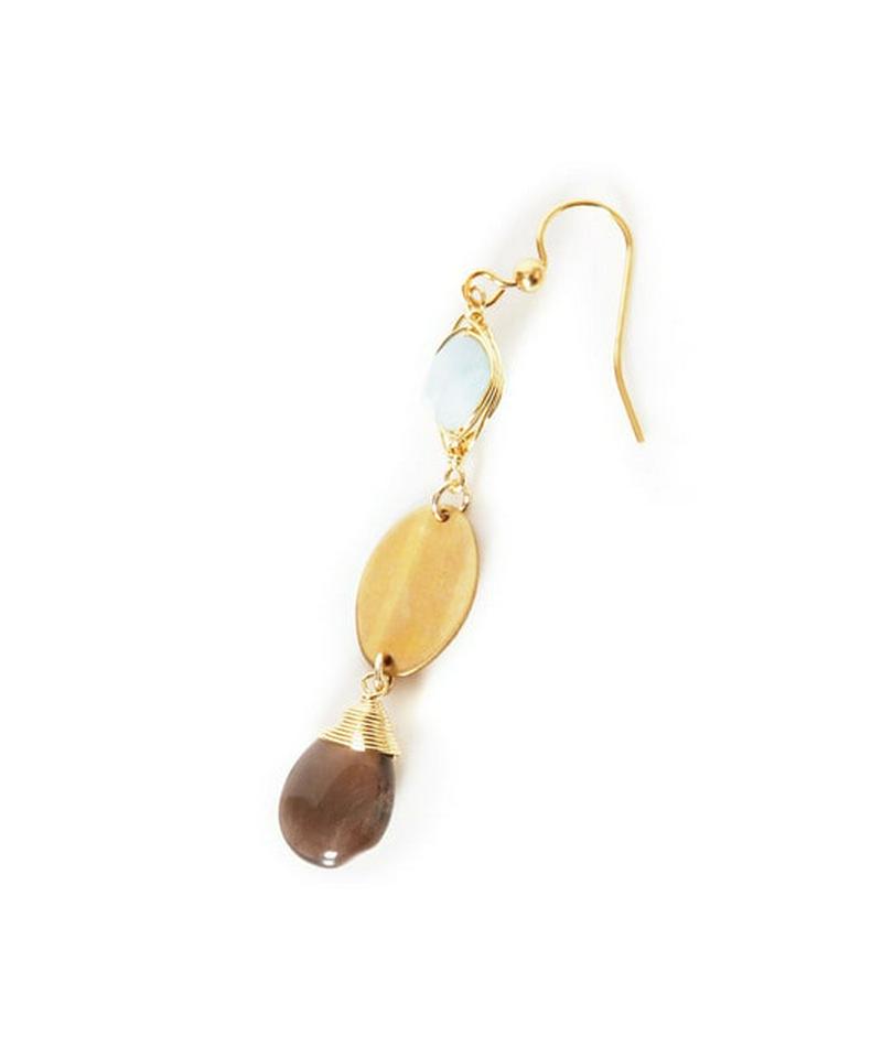 K14GF アクアマリン×プレート×スモーキークォーツピアス