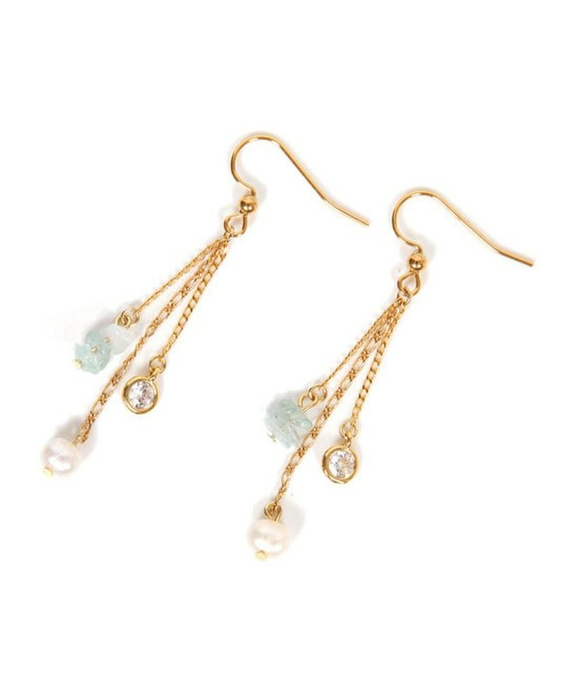 K14GF 3連チェーンピアス  アクアマリン 19