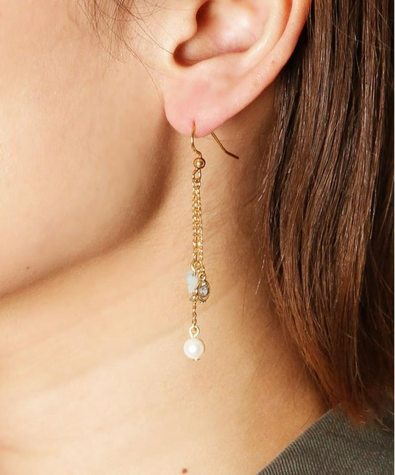 K14GF 3連チェーンピアス  アクアマリン 19