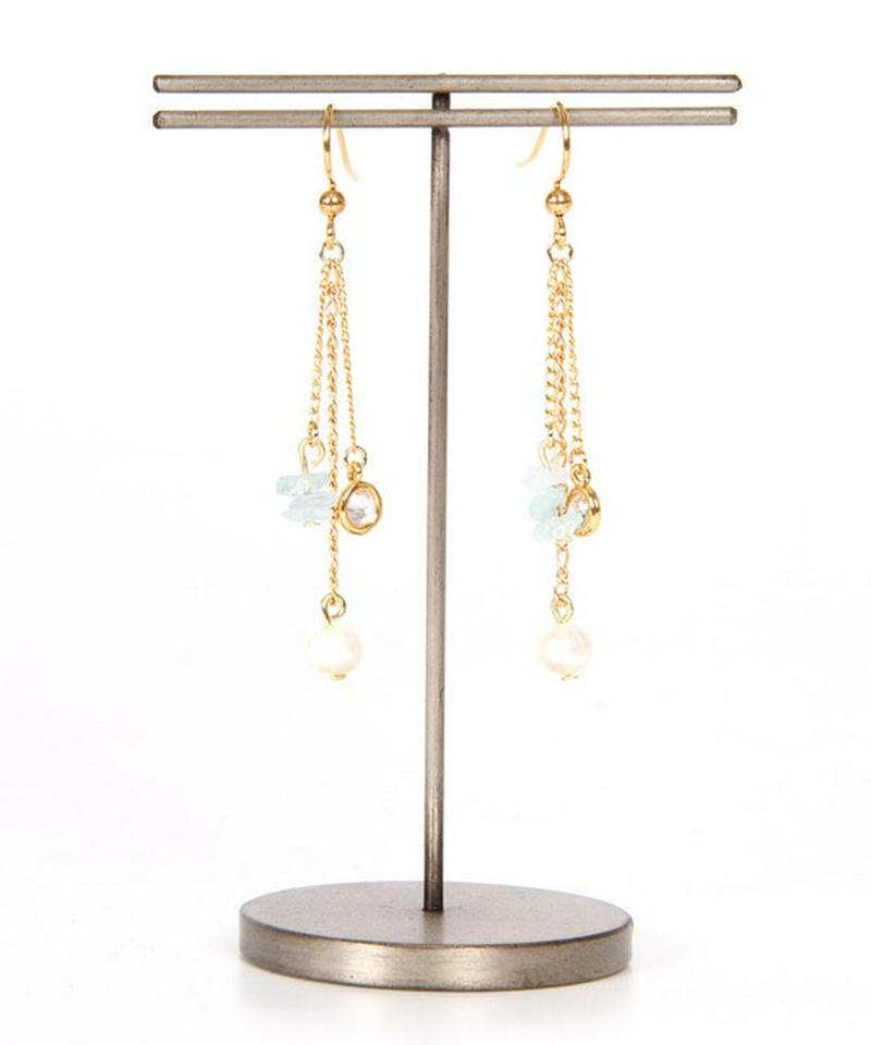 K14GF 3連チェーンピアス  アクアマリン 19