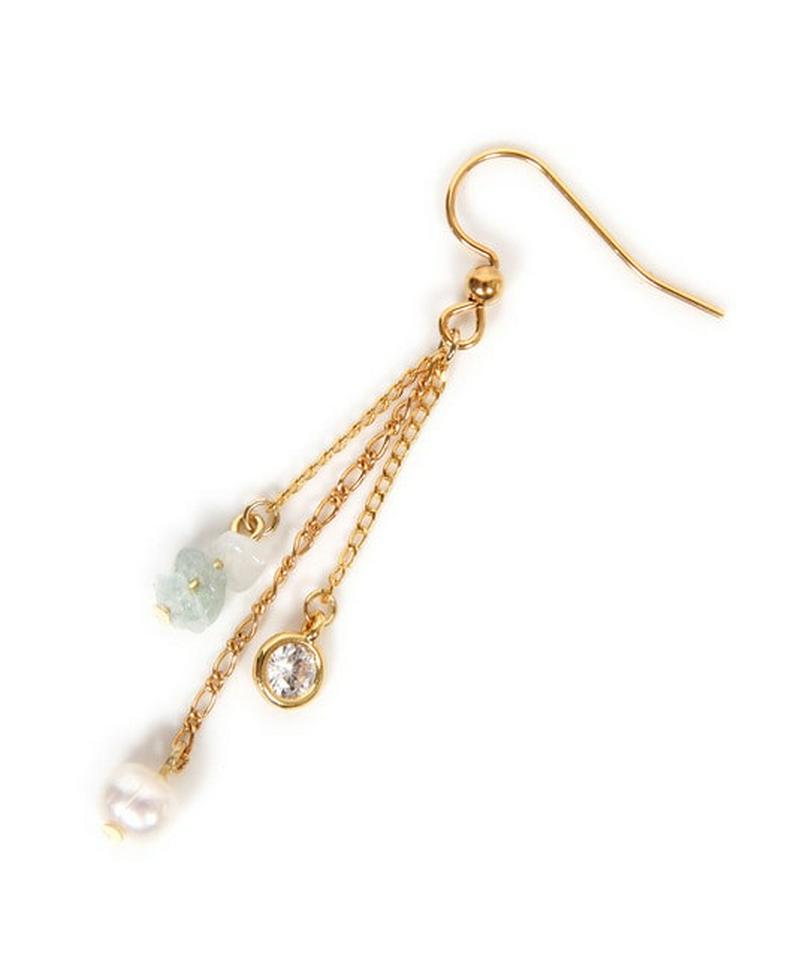 K14GF 3連チェーンピアス  アクアマリン 19