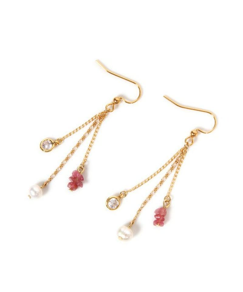 K14GF 3連チェーンピアス ピンクトルマリン 19