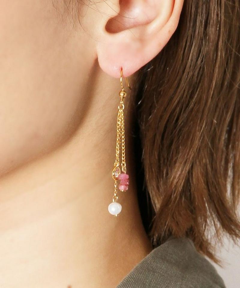 K14GF 3連チェーンピアス ピンクトルマリン 19