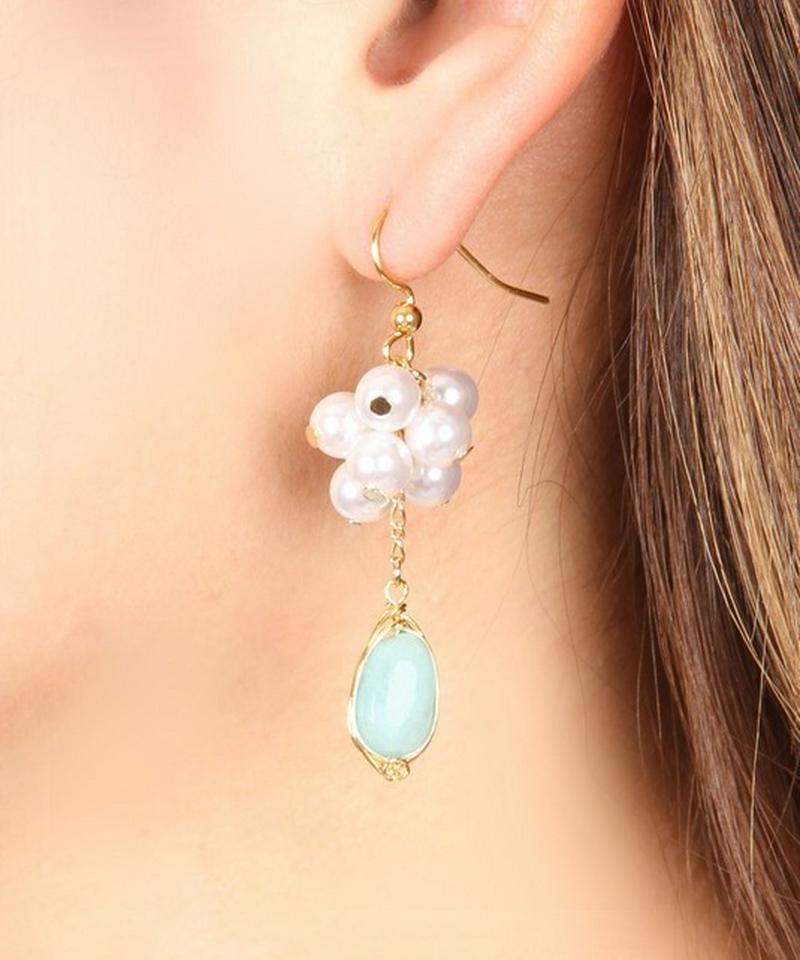 K14GF パール×アクアマリンピアス