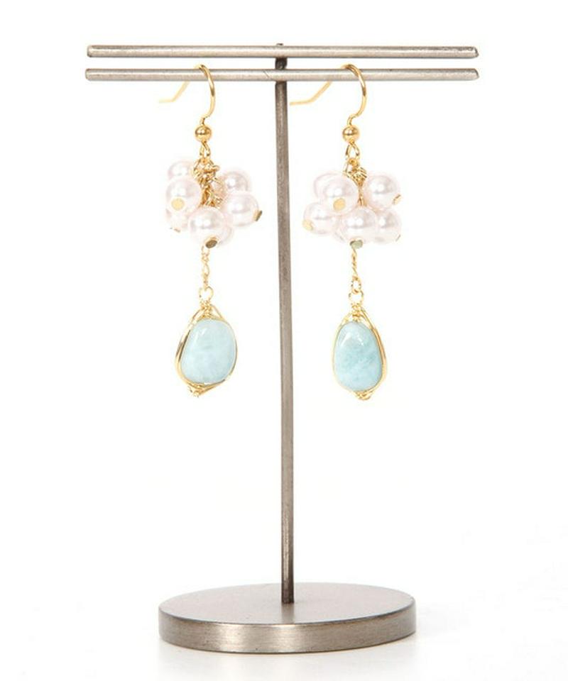 K14GF パール×アクアマリンピアス