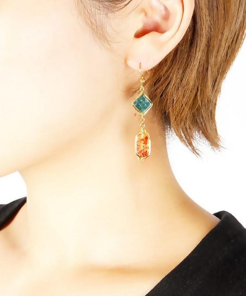 K14GF アゲート×アンバーピアス