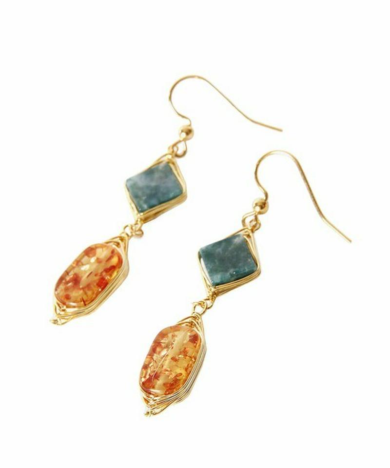 K14GF アゲート×アンバーピアス