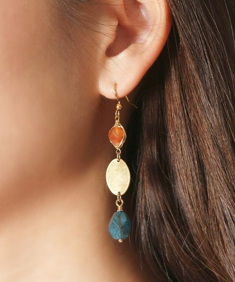 K14GF カーネリアン×プレート×アパタイトピアス