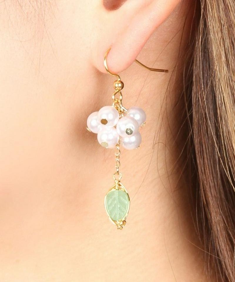 K14GF パール×リーフアベンチュリンピアス