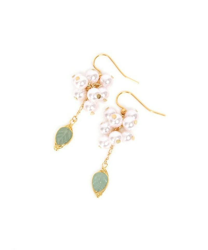 K14GF パール×リーフアベンチュリンピアス
