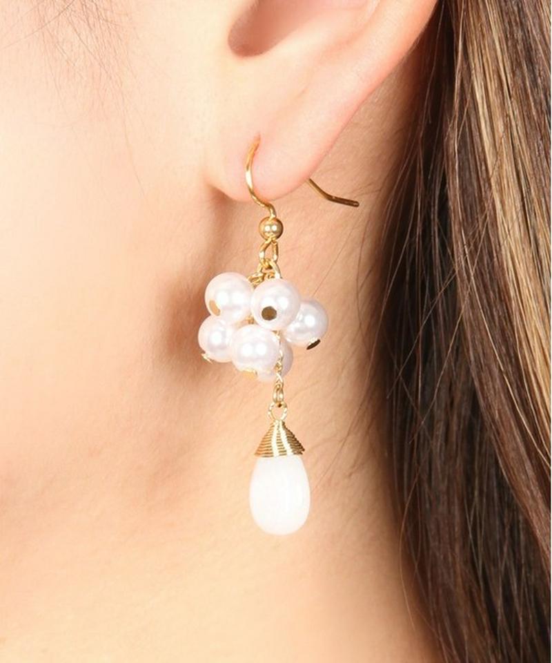 K14GF パール×白翡翠ピアス