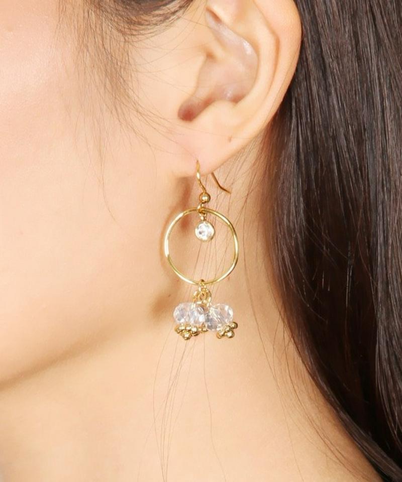 K14GF クリスタル3粒リングピアス