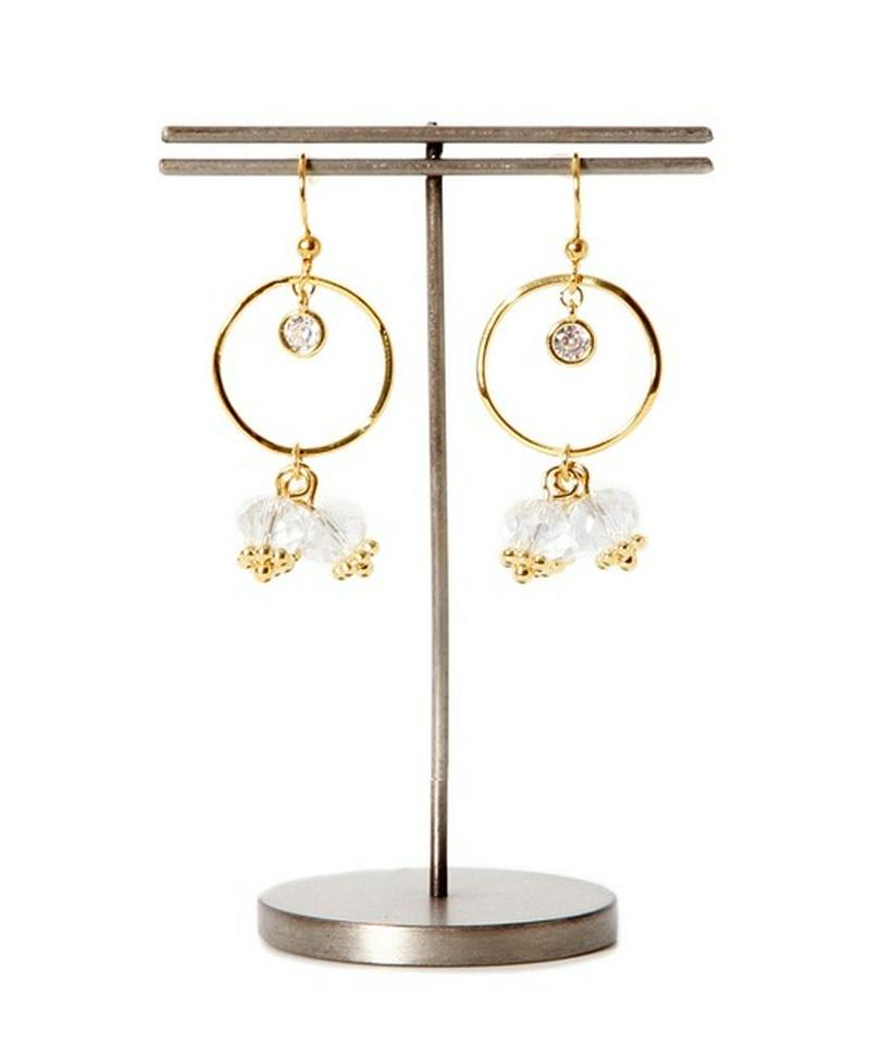 K14GF クリスタル3粒リングピアス