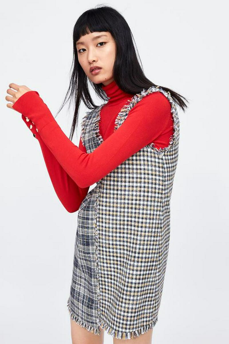 CONTRAST TWEED MINI DRESS